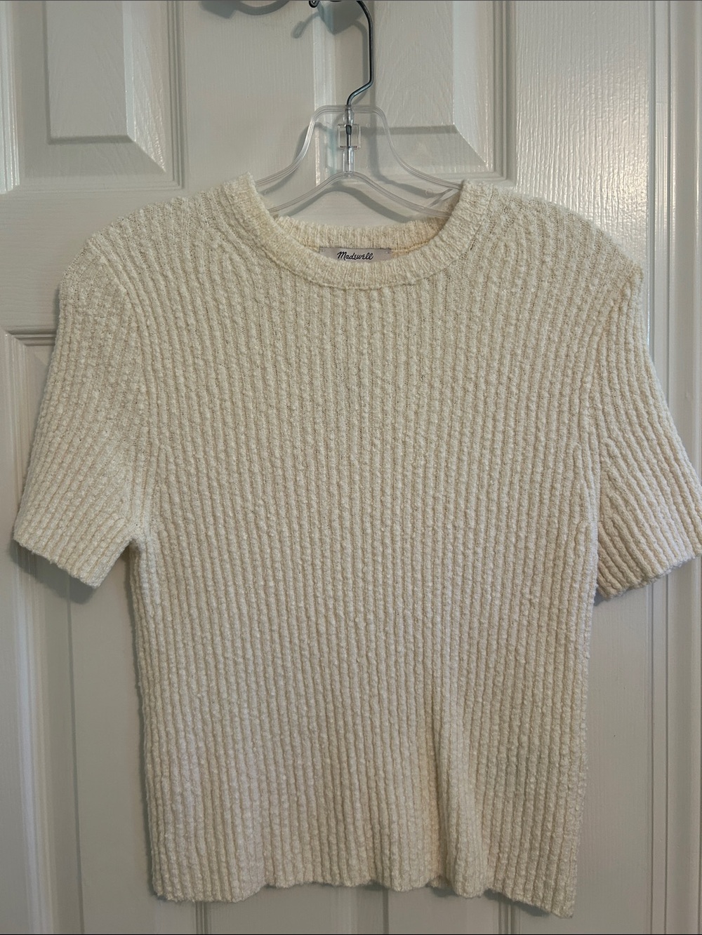Madewell Cream Ribbed Short-Sleeve Crewneck Sweater